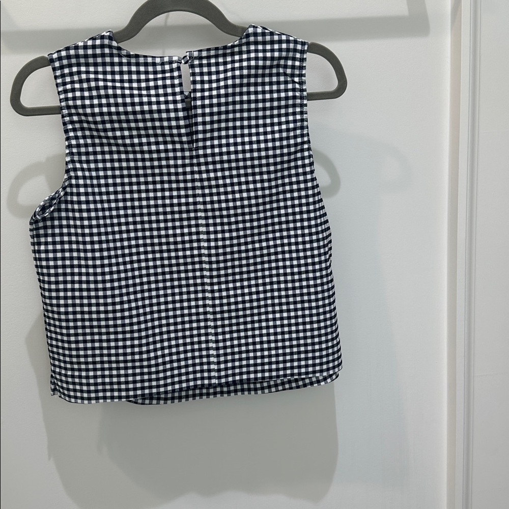 Navy and White Gingham Sleeveless Shell Top - Picture 2 of 4